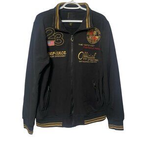 SMOG Racing Team Jacket Mens XL Black Gold Embroidered US Flag